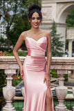 Blush Mermaid Spaghetti stropper Satin Long Prom Kjole med Slit