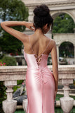 Blush Mermaid Spaghetti stropper Satin Long Prom Kjole med Slit