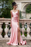 Blush Mermaid Spaghetti stropper Satin Long Prom Kjole med Slit