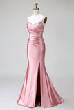 Blush Mermaid Spaghetti stropper Satin Prom Kjole med Slit