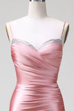 Blush Mermaid Spaghetti stropper Satin Prom Kjole med Slit