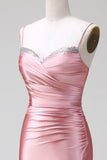 Blush Mermaid Spaghetti stropper Satin Prom Kjole med Slit