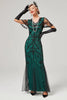Load image into Gallery viewer, Green Beaded Long Flapper Dress med 1920-tallet tilbehør sett