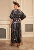 Load image into Gallery viewer, Sparkly Black Flower Oversized Long 1920-tallet kjole med tilbehør sett