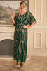 Load image into Gallery viewer, Sparkly Dark Green Blomster paljetter Long 1920-tallet kjole med tilbehør sett