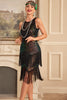 Load image into Gallery viewer, Sparkly Ombre Fringed lagdelt kjole fra 1920-tallet med tilbehørssett