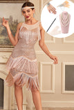 Sparkly Blush Tiered Fringed 1920-tallet kjole med tilbehør sett