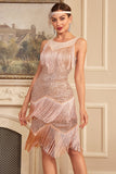 Sparkly Blush Tiered Fringed 1920-tallet kjole med tilbehør sett