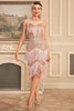 Load image into Gallery viewer, Sparkly Blush Tiered Fringed 1920-tallet kjole med tilbehør sett