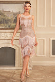 Sparkly Blush Tiered Fringed 1920-tallet kjole med tilbehør sett