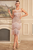 Sparkly Blush Tiered Fringed 1920-tallet kjole med tilbehør sett