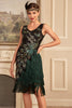 Load image into Gallery viewer, Mørkegrønne paljetter frynset kjole fra 1920-tallet med tilbehørssett