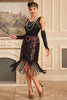 Load image into Gallery viewer, Svart ermeløs glitrende frynser flapper kjole med tilbehør sett