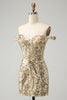 Load image into Gallery viewer, Sparkly Bodycon Golden Off The Shoulder Homecoming kjole med paljetter