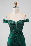 Sparkly Dark Green Off The Shoulder Tight Short Homecoming Dress med paljetter