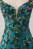 Sparkly Dark Green Beaded Sequins Bodycon Homecoming Dress med snørerygg