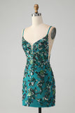 Sparkly Dark Green Beaded Sequins Bodycon Homecoming Dress med snørerygg