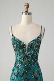 Sparkly Dark Green Beaded Sequins Bodycon Homecoming Dress med snørerygg