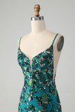 Sparkly Dark Green Beaded Sequins Bodycon Homecoming Dress med snørerygg