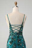 Sparkly Dark Green Beaded Sequins Bodycon Homecoming Dress med snørerygg