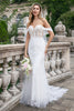 Load image into Gallery viewer, Sparkly White Off the Shoulder Korsett Mermaid Tulle brudekjole med paljetter