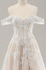 Load image into Gallery viewer, Prinsesse Hvit av skulderen Applique Tyll brudekjole med Slit