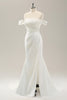 Load image into Gallery viewer, Hvit havfrue av skulderen plissert sateng brudekjole med spalt