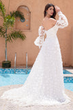 A Line Sweetheart Applique Lace White Brudekjole med avtakbare ermer