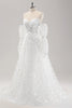 Load image into Gallery viewer, Hvit A Line Sweetheart Applique Lace brudekjole med avtakbare ermer
