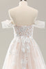 Load image into Gallery viewer, Hvit En linje av skulderen tyll brudekjole med Applique blonder