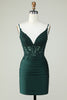 Load image into Gallery viewer, Spaghetti stropper mørkegrønn korsett Party kjole med perler