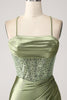 Load image into Gallery viewer, Army Green Mermaid Cowl Neckline paljett lang ballkjole med spalt
