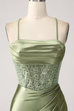 Army Green Mermaid Cowl Neckline paljett lang ballkjole med spalt