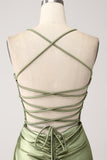 Army Green Mermaid Cowl Neckline paljett lang ballkjole med spalt