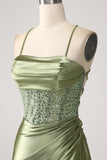 Army Green Mermaid Cowl Neckline paljett lang ballkjole med spalt