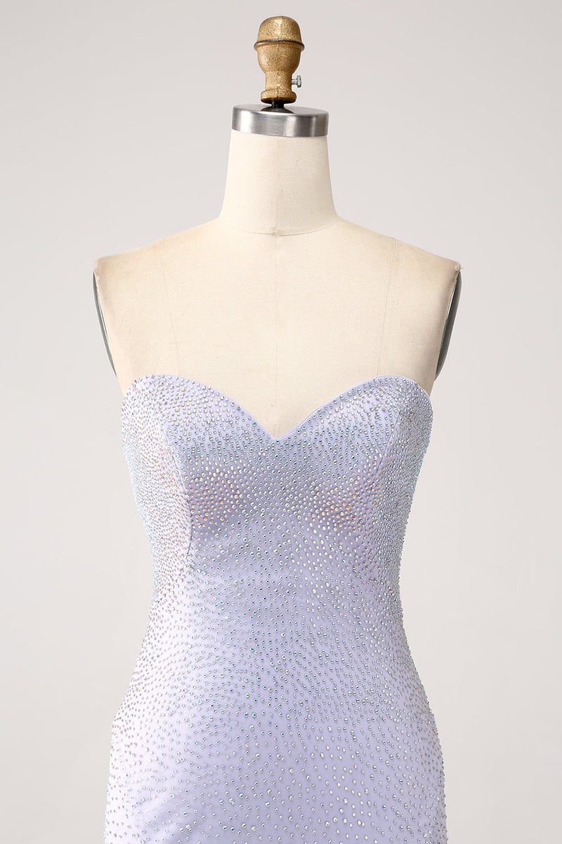 Load image into Gallery viewer, Lilac havfrue kjæreste stroppeløs beaded lang ballkjole