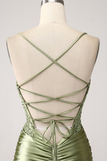 Mermaid Sage Spaghetti stropper Lace-up Back Prom kjole med spalt