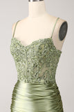 Mermaid Sage Spaghetti stropper Lace-up Back Prom kjole med spalt