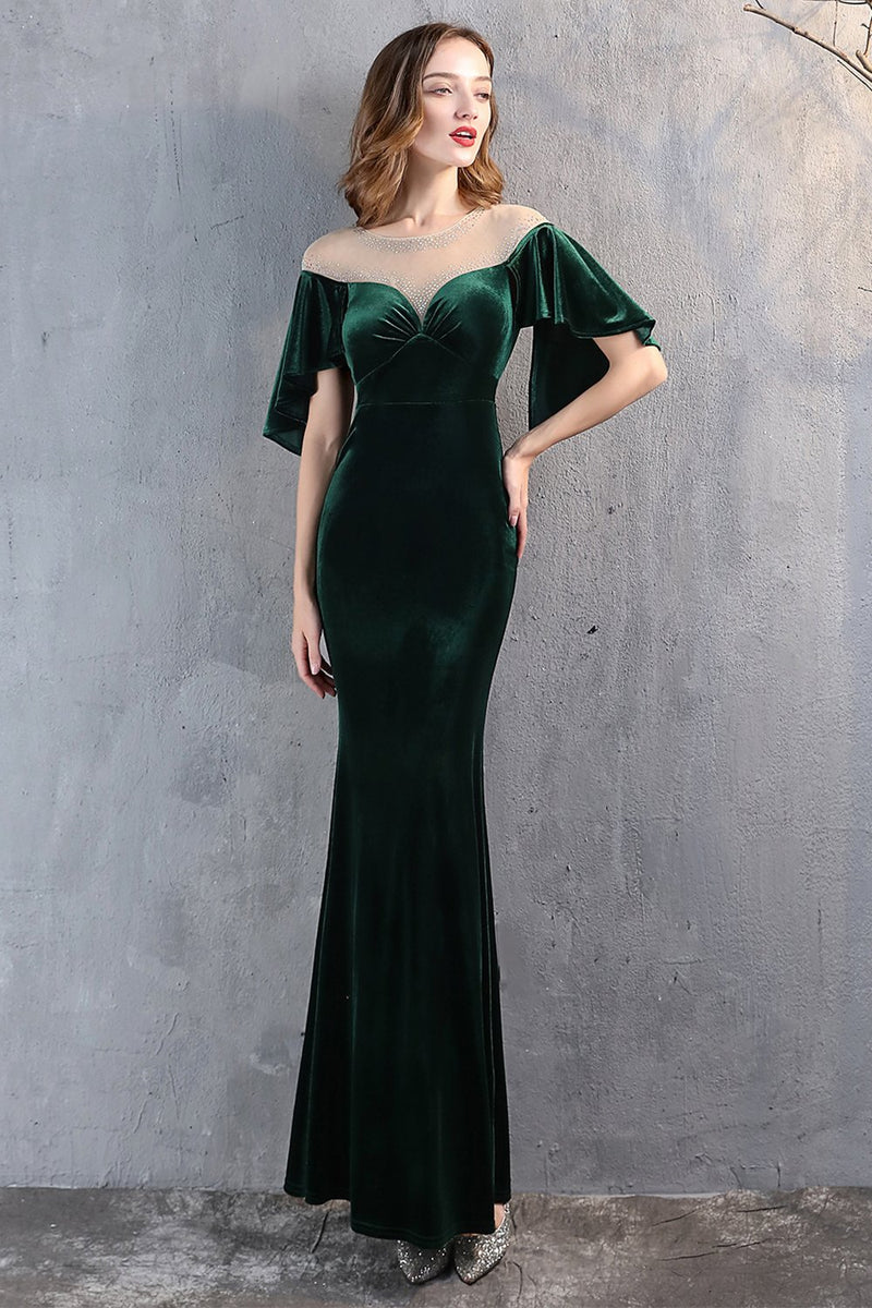 Load image into Gallery viewer, champagne fløyel havfrue lang prom kjole