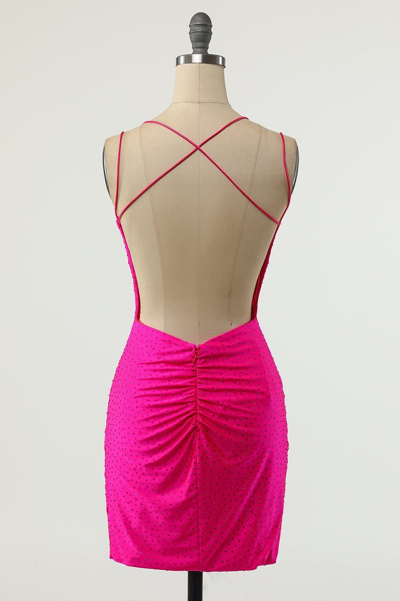 Load image into Gallery viewer, rose rosa en skulder paljetter tett homecoming kjole