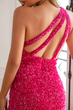 Fuchsia Paljett Lang Prom Kjole Med Slit