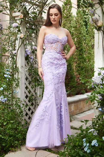 Sweetheart Neck Havfrue Long Purple Prom kjole med Appliques
