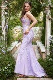 Sweetheart Neck Havfrue Long Purple Prom kjole med Appliques