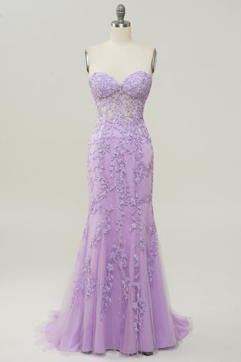 Purple Sweetheart Neck Havfrue Prom kjole Med Appliques