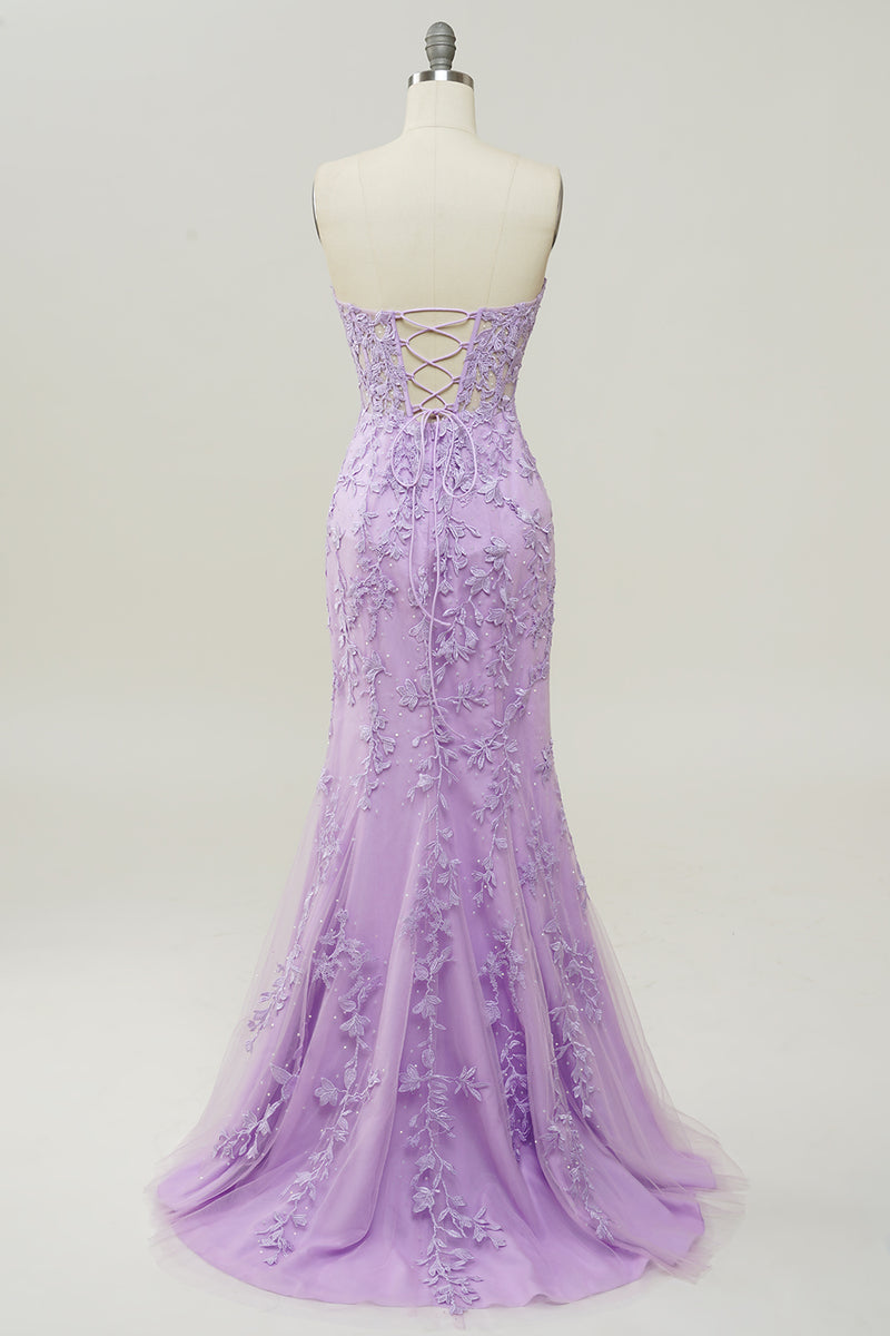 Load image into Gallery viewer, Purple Sweetheart Neck Havfrue Prom kjole Med Appliques