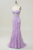 Sweetheart Neck Havfrue Long Purple Prom kjole med Appliques