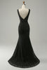 Load image into Gallery viewer, Havfrue Deep V Neck Black Lace Long Prom Kjole med Beading