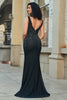 Load image into Gallery viewer, Sparkly Mermaid Deep V Neck Black Lace Long Prom Dress med perler