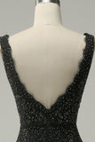 Havfrue Deep V Neck Black Lace Long Prom Kjole med Beading