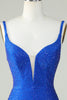 Load image into Gallery viewer, Bodycon Deep V Neck Royal Blue Kort Homecoming kjole med perler